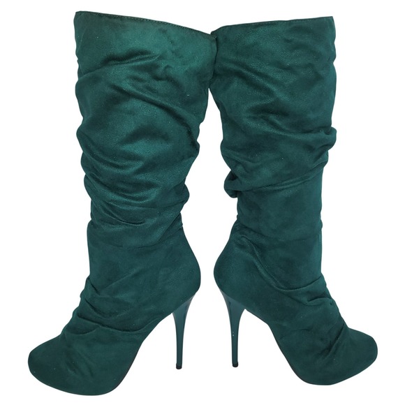 Michael Antonio Green Suede Slouchy Stiletto Boots 5.5  Ruched Y2K - Picture 5 of 9